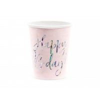 Happy B'day! feliratú rózsaszín pohár (6db)