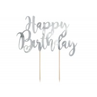 Happy Birthday feliratú tortadísz (ezüst)