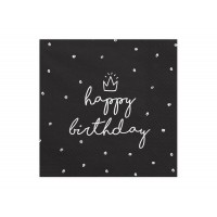 Koronás happy birthday feliratú szalvéta (fekete)