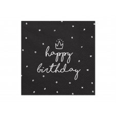 Koronás happy birthday feliratú szalvéta (fekete)