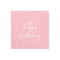 Koronás happy birthday feliratú szalvéta (rózsaszín)