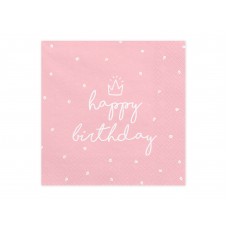 Koronás happy birthday feliratú szalvéta (rózsaszín)