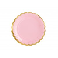 Rózsaszín tányér arany szegéllyel (6db)