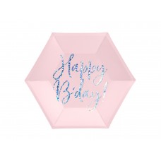 Happy Birthday feliratú rózsaszín tányér (6db)