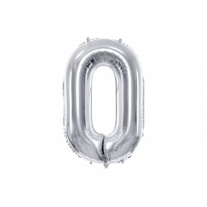 0-ás szám születésnapi szám fólia lufi -ezüst színben